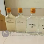 perbandingan step by step dari input limbah yang keruh sampai ouput limbah berwarna jernih